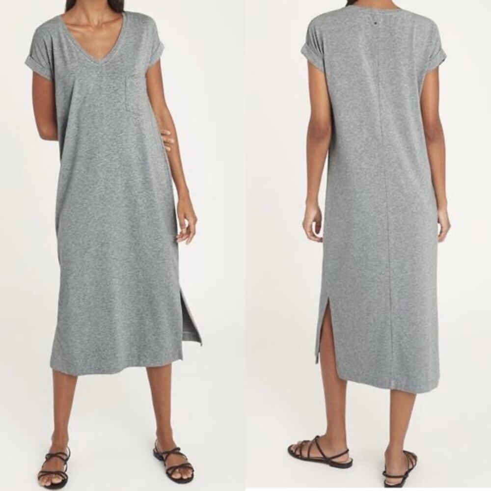 Cuyana Grey V Neck T Shirt Slit Midi Dress Size XS